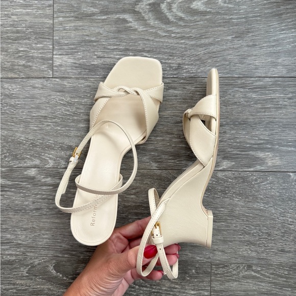 REFORMATION Margo Wedge Sandals in Almond Leather 8 - Picture 10 of 11